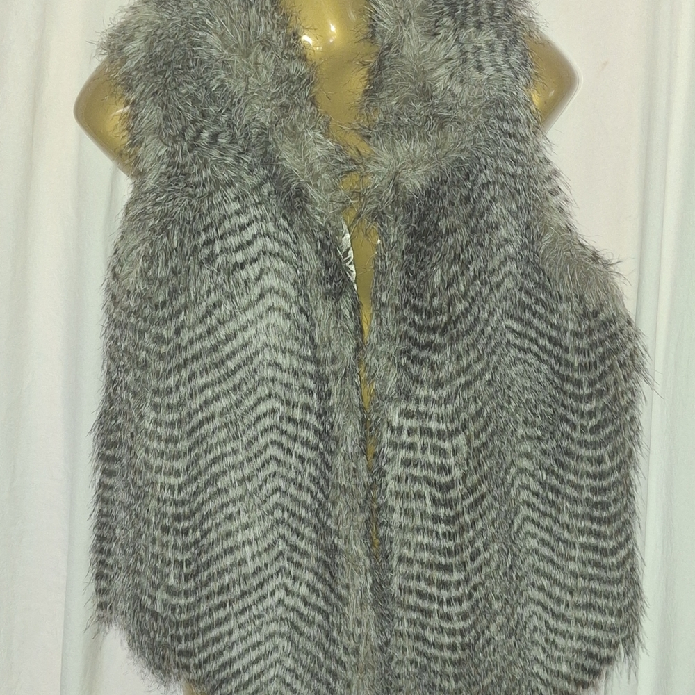 Emmelee for F.C. Faux Fur Vest in Silver and Black